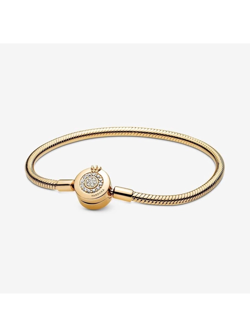 Pandora Gold Snake Chain Bracelet with Pavé Clasp with charms - Picture 8 of 11